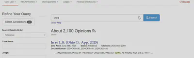 CourtListener website search results for ICWA