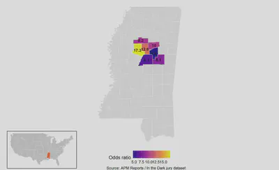 Odds ratios by analyzed counties within Mississippi