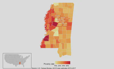 County poverty rates across Mississippi